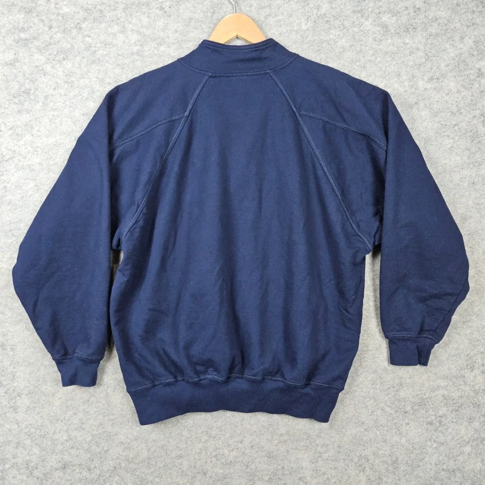 Lands End Unisex Navy Blue Quarter Zip Sweatshirt Size L 100% Cotton Mock Neck